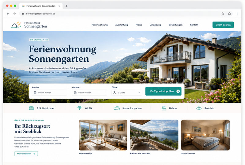 Demo einer Buchungswebseite der Ferienwohnung Sonnengarten