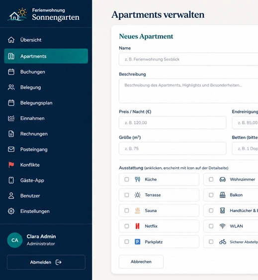 BuchungPlus Backend zur Verwaltung von Buchungen und Apartments